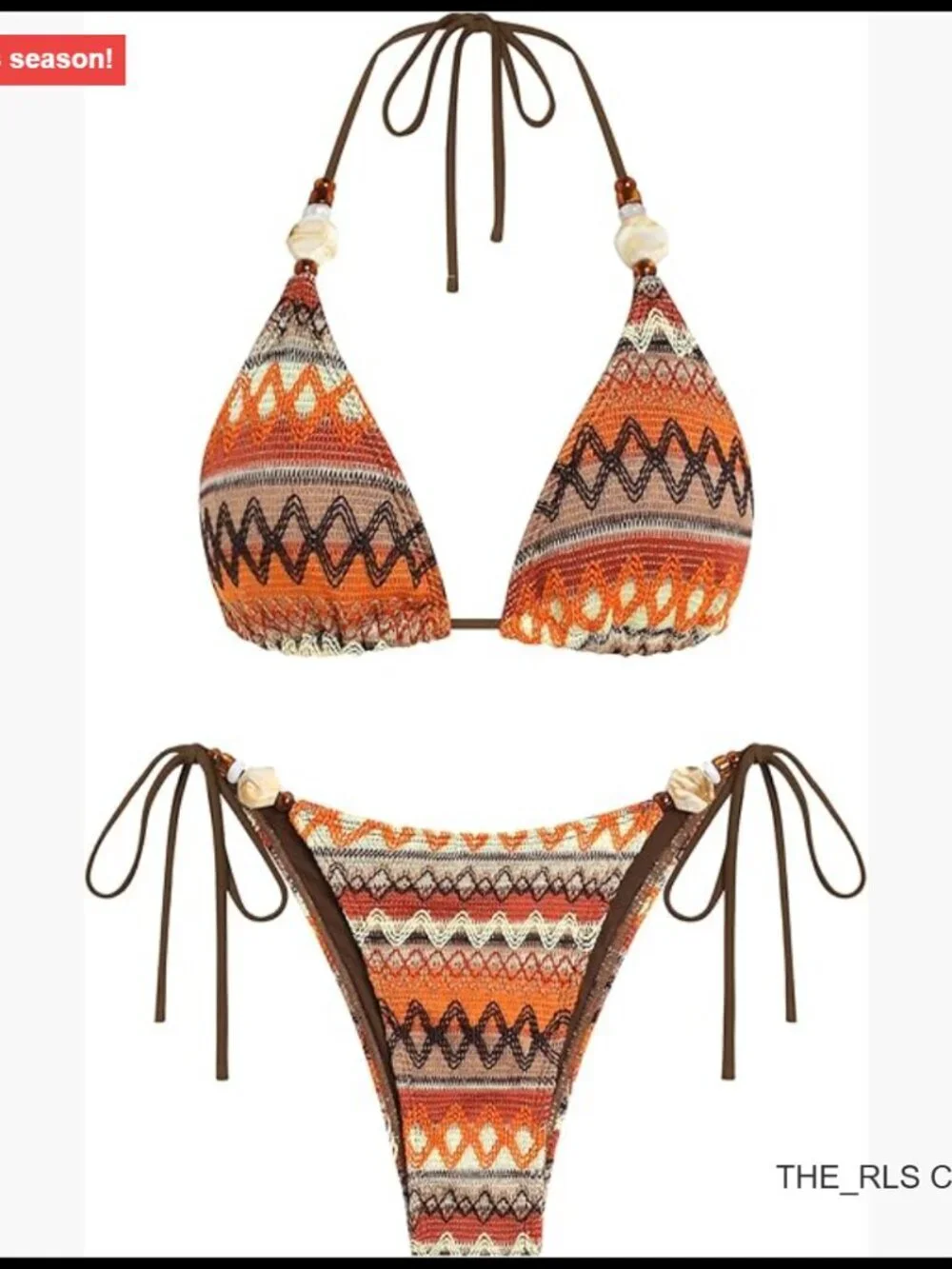 Women's Bikini Set with Beads Triangle Top String High Cut Cheeky